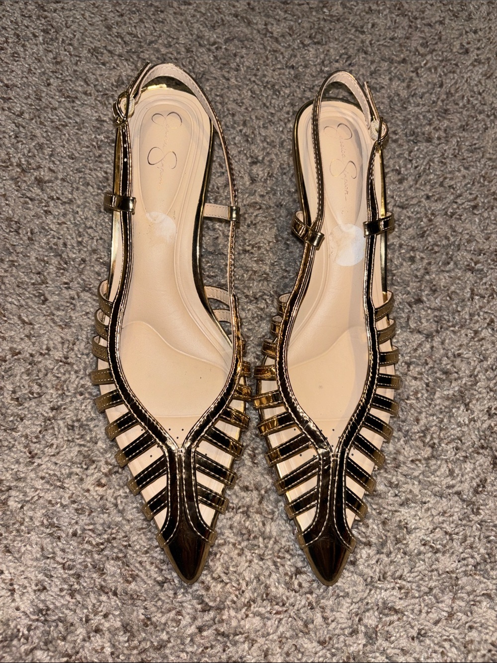 Jessica Simpson Metallic Gold Pointed Slingback Cutout Flats